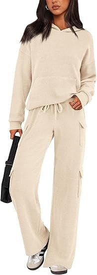 Damen Bequemes Lounge-Set mit Kapuze und weiten Hosen Stilzeits