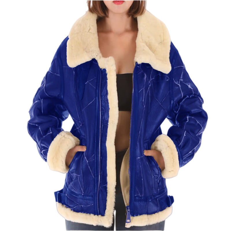 Damen Kunstfell gefütterte Pilotenjacke Stilzeits