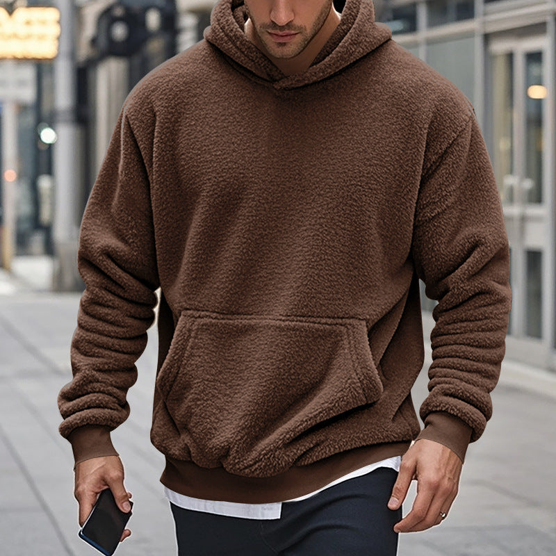 Herren Hoodie aus kuscheligem Teddy-Fleece mit Kängurutasche und breiten Bündchen Stilzeits
