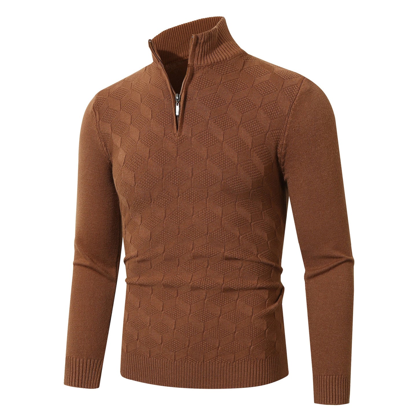 Herren lässiger Strickpullover mit halbem Reißverschluss und strukturiertem Muster Stilzeits