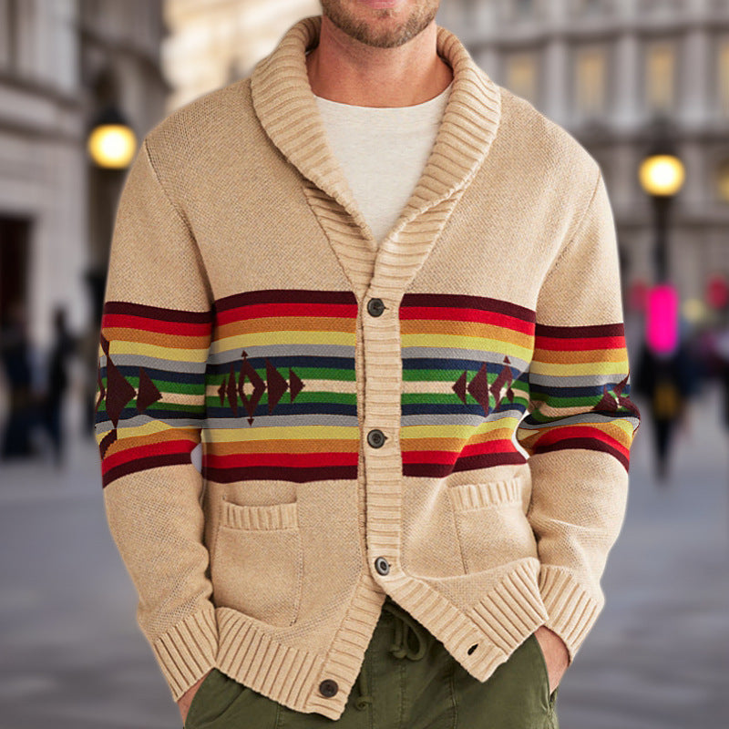 Herren Strickcardigan mit farbenfrohem Muster und lässigem Schnitt Stilzeits