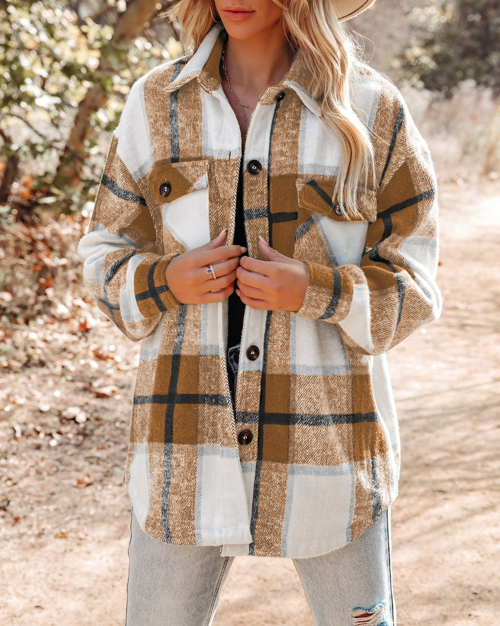 Damen Karierte Flanelljacke mit Brusttaschen Stilzeits