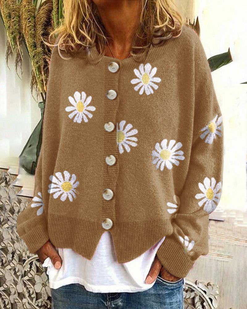 Damen Farbiger Baumwollpullover mit Blumenmuster Stilzeits