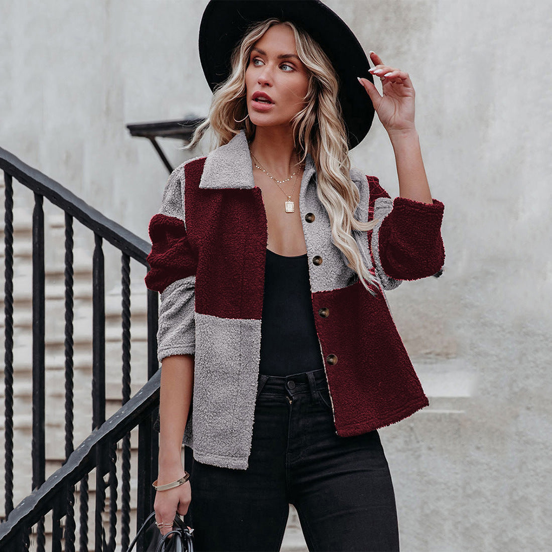 Damen Gemütliche Teddyjacke mit Statement-Kragen Stilzeits