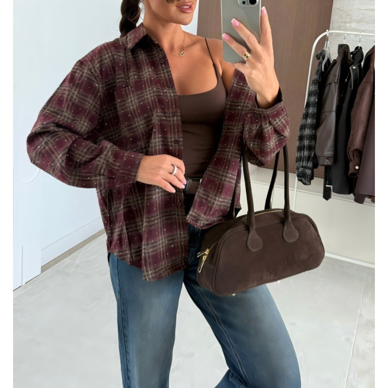 Damen Karierte Oversized-Hemd Stilzeits