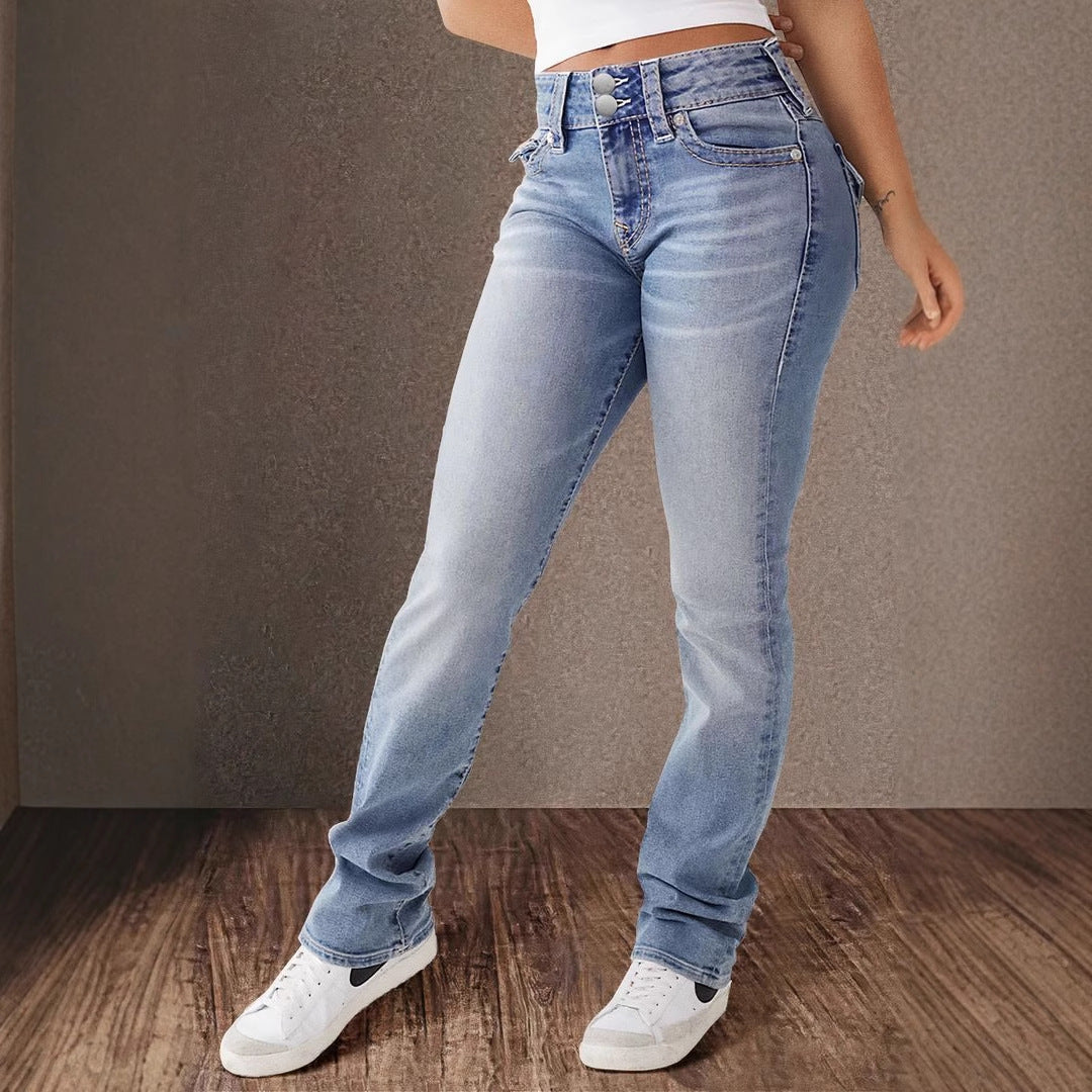Damen Hohe Taille Bootcut Jeans mit Stretch-Anteil Stilzeits