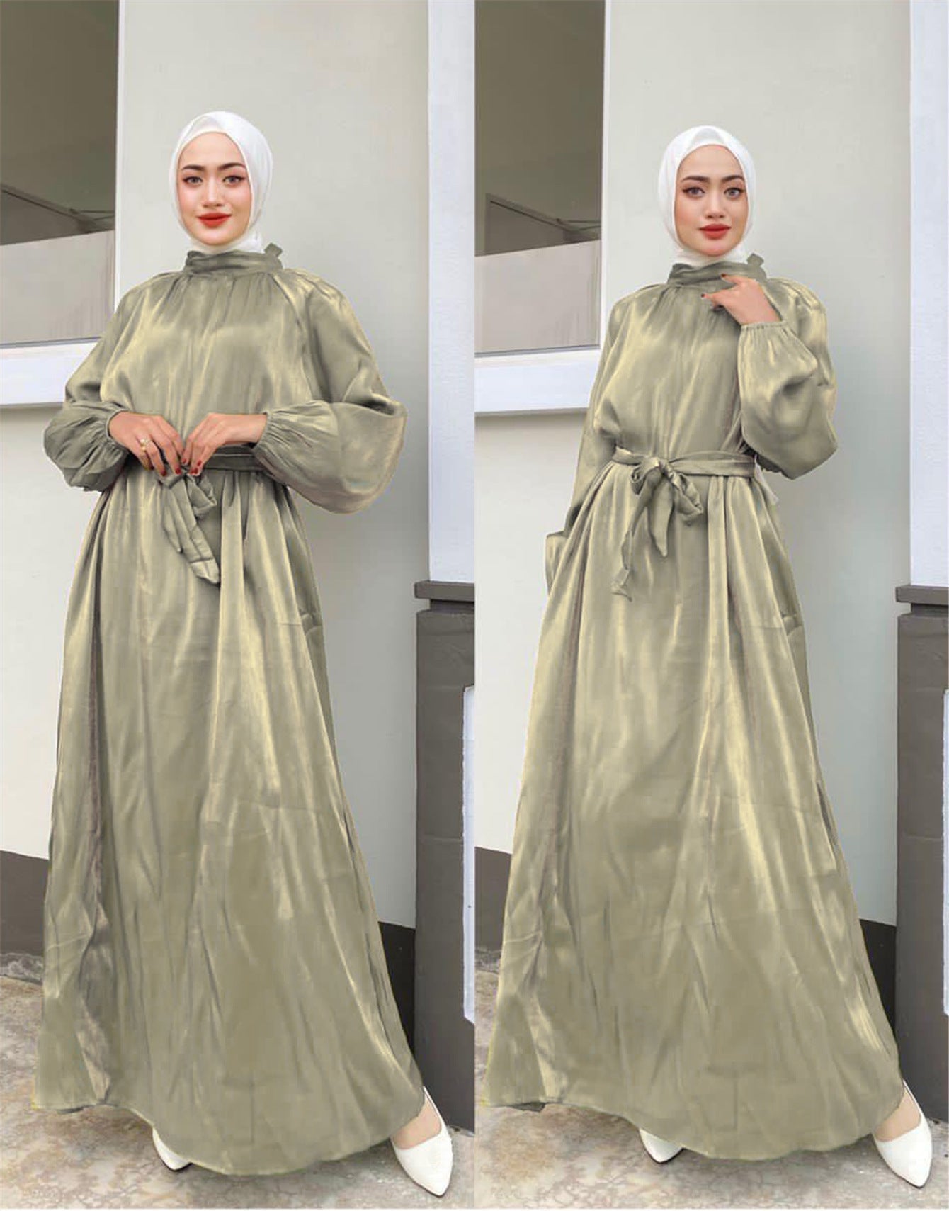 Damen Elegantes Langarmkleid mit Taillengürtel Stilzeits