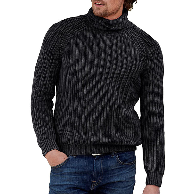 Herren Grobstrick Pullover mit hohem Kragen Stilzeits