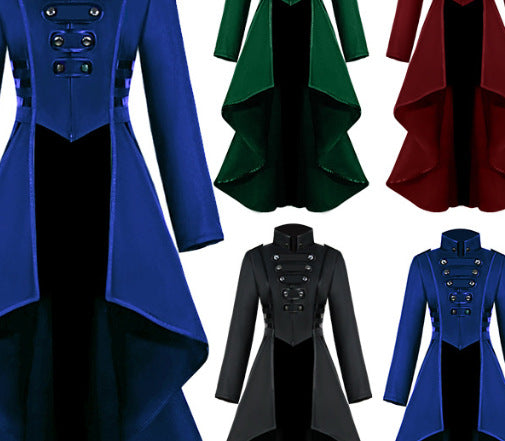 Damen asymmetrischer Stehkragenmantel mit Knopfdetails Stilzeits