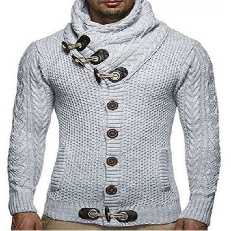 Herren Grobstrickpullover mit Schalkragen und Knopfdetail Stilzeits