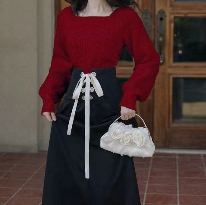 Damen Grobstrickpullover mit modernen Zopfdetails und quadratischem Ausschnitt Stilzeits