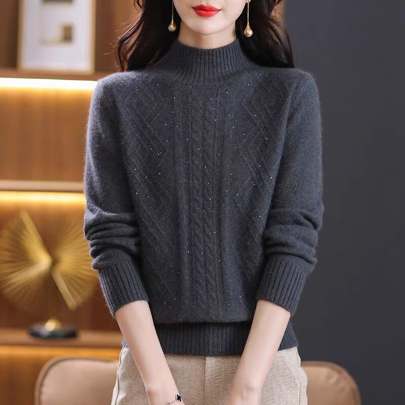 Damen Strickpullover mit Rippenstruktur und hochgeschlossenem Kragen Stilzeits