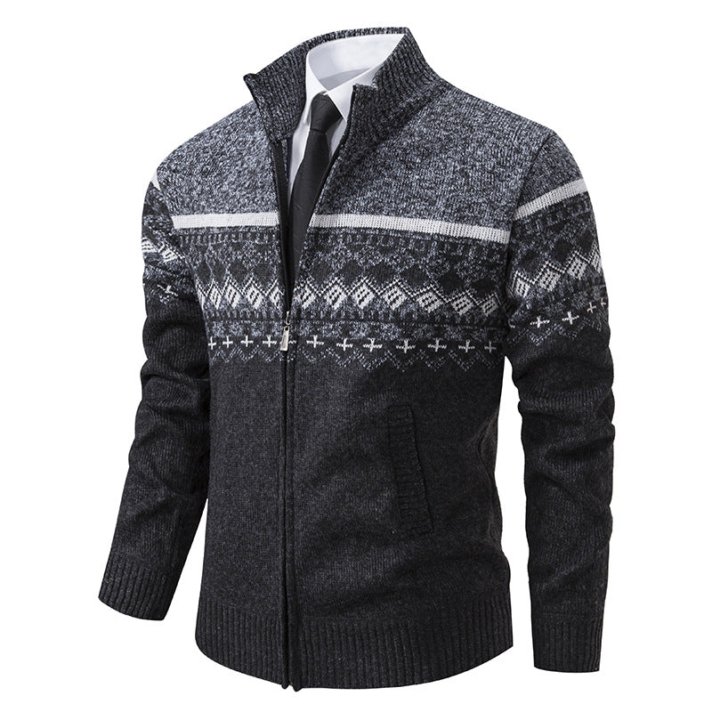 Herren Strickjacke mit Stehkragen und Norweger-Muster Stilzeits