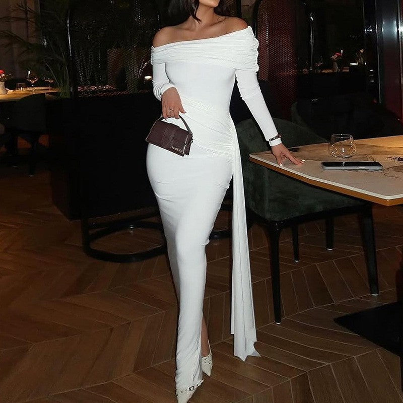 Damen Elegantes Off-Shoulder Abendkleid mit raffinierten Drapierungsdetails Stilzeits