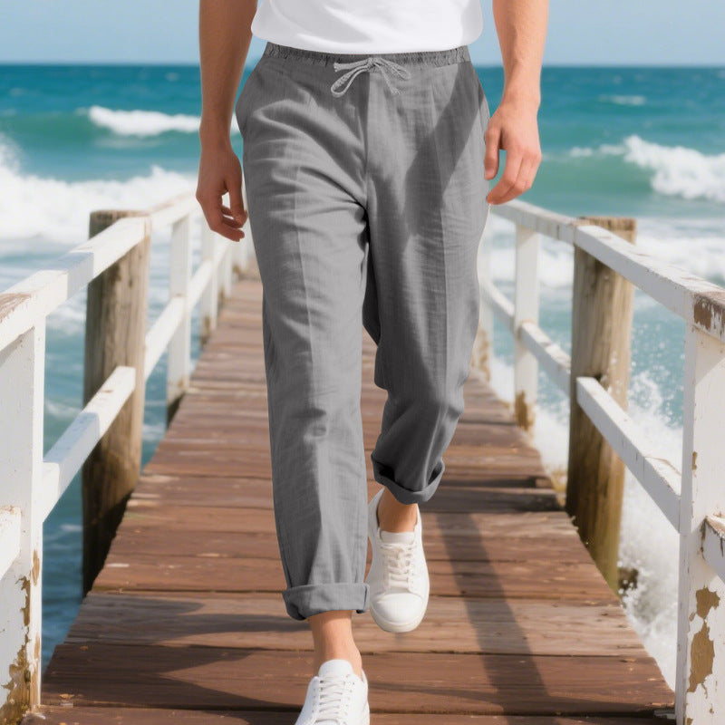 Herren bequeme Strandhose mit elastischem Bund und verstellbarem Kordelzug Stilzeits