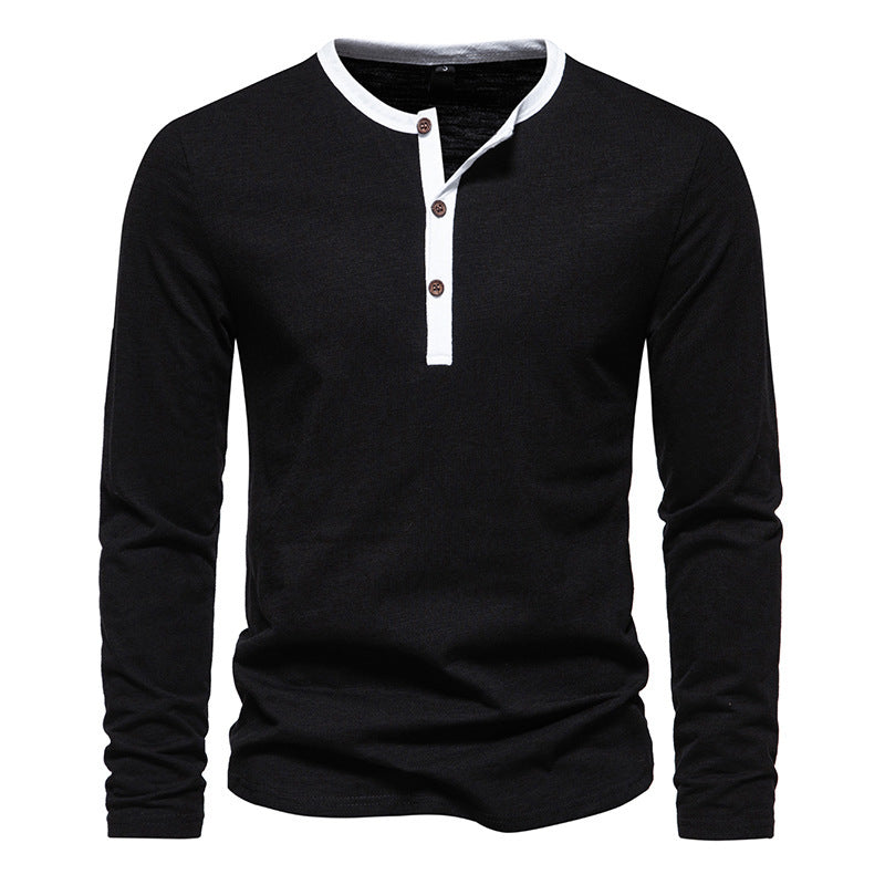 Herren langärmliges Henley-Shirt mit kontrastierendem Kragen Stilzeits