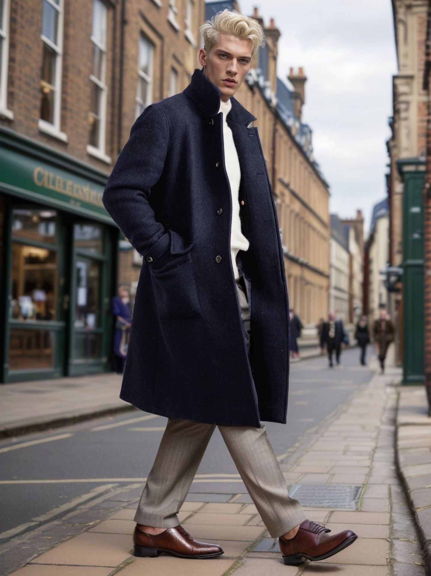 Herren eleganter Wool Peacoat Stilzeits