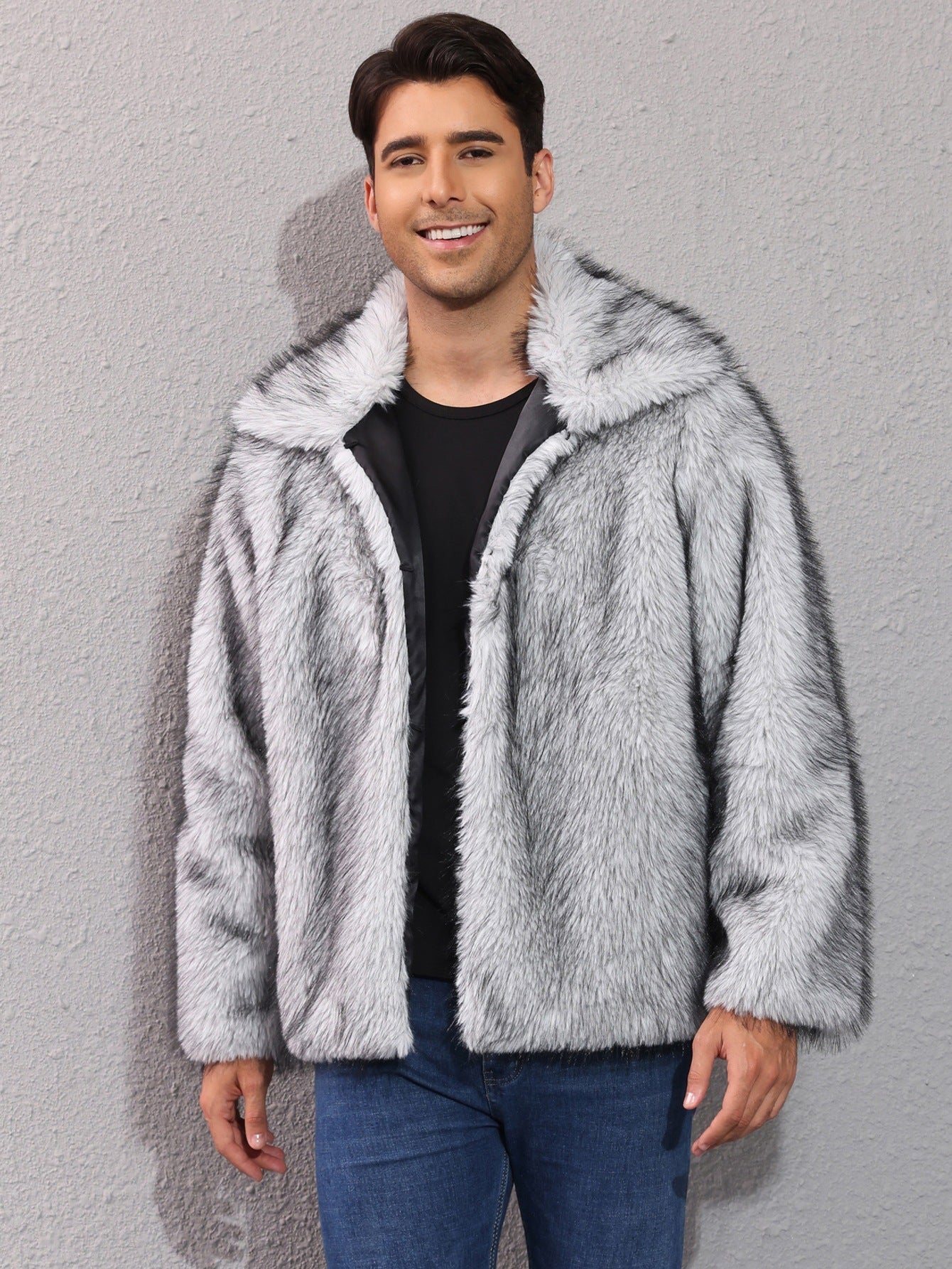 Herren Luxuriöse Kunstpelzjacke mit breitem Revers Stilzeits