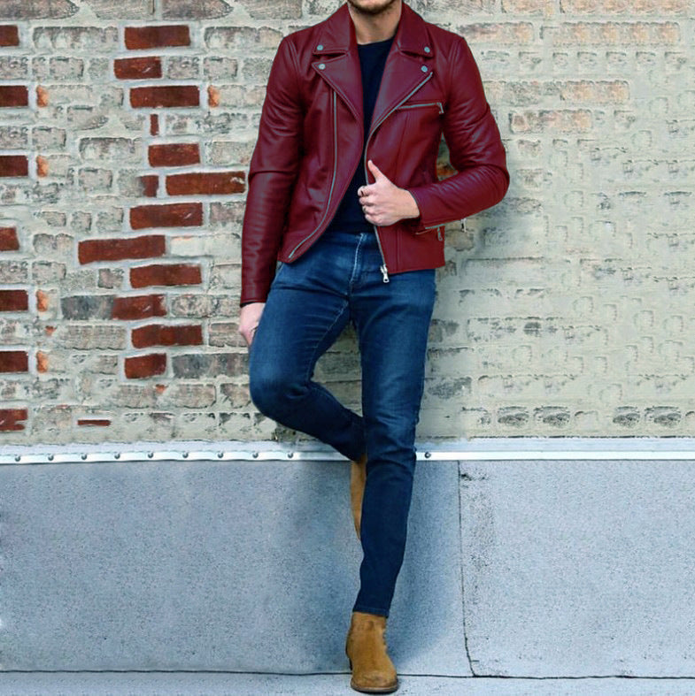 Herren moderne Bikerjacke mit asymmetrischem Reißverschluss und optik Stilzeits