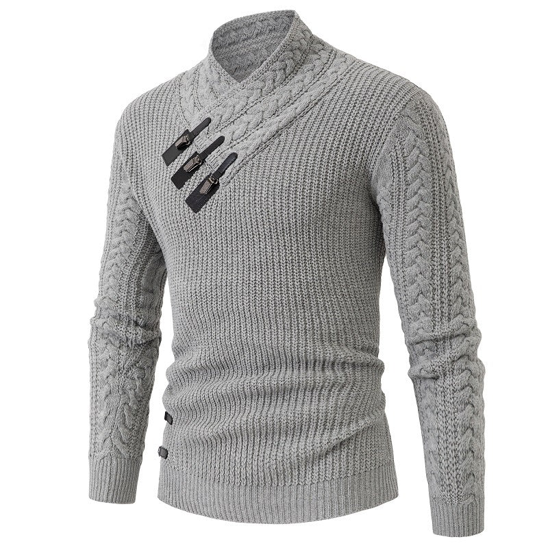 Herren Strickpullover mit elegantem Schalkragen und Zopfmuster Stilzeits