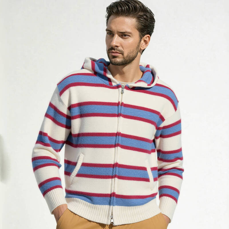 Herren gesteppter Kapuzenpullover mit Streifenmuster und durchgehendem Reißverschluss Stilzeits