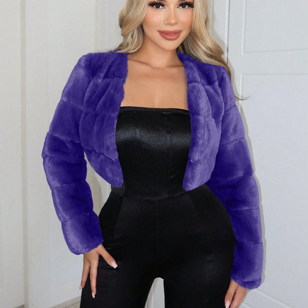 Damen Kurze Kunstpelzjacke mit breiten Ärmeln Stilzeits