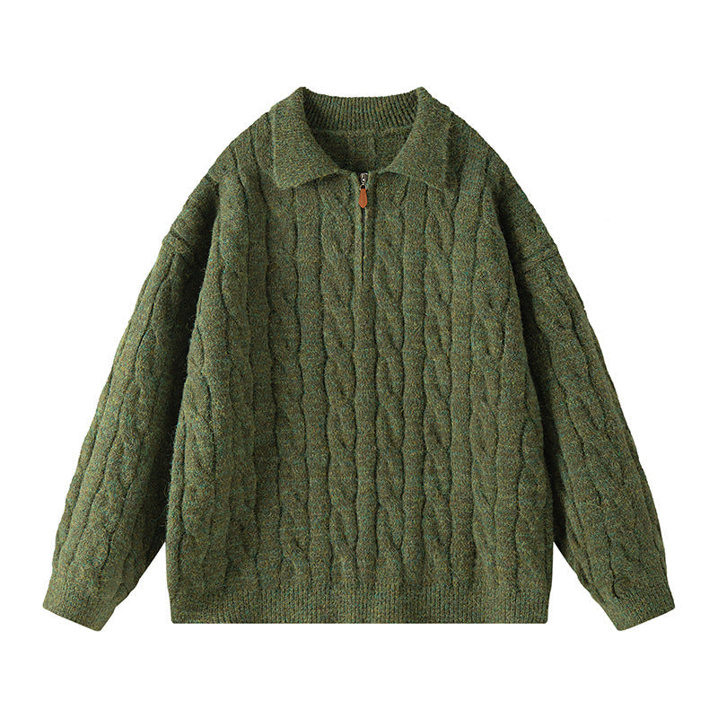 Damen Hochwertiger Strickpullover mit kurzem Reißverschluss und klassischem Kragen Stilzeits