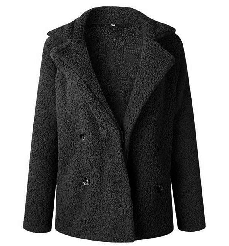 Damen Flauschiger Doppelreiher Blazer aus Kunstfell Stilzeits