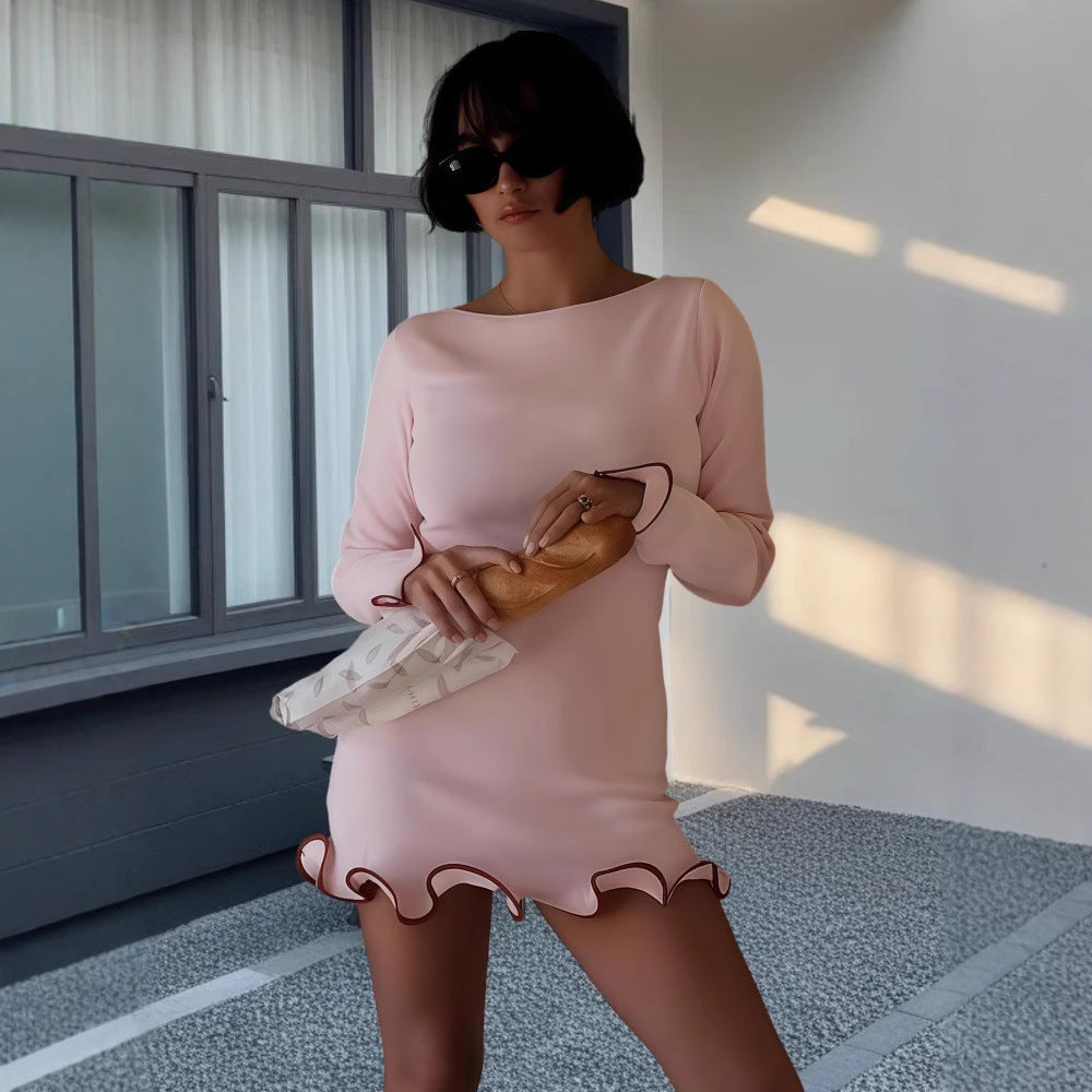 Damen Elegantes Minikleid mit skulpturalen Volantärmeln und figurbetontem Schnitt Stilzeits