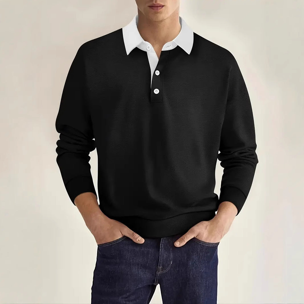 Herren eleganter Polopullover mit Knopfleiste und Kontrastkragen Stilzeits
