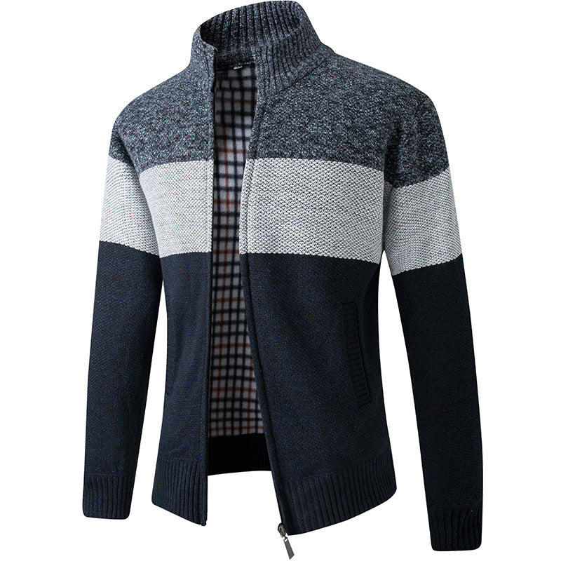 Herren Modische Strickjacke mit hohem Kragen und gestreiftem Design Stilzeits