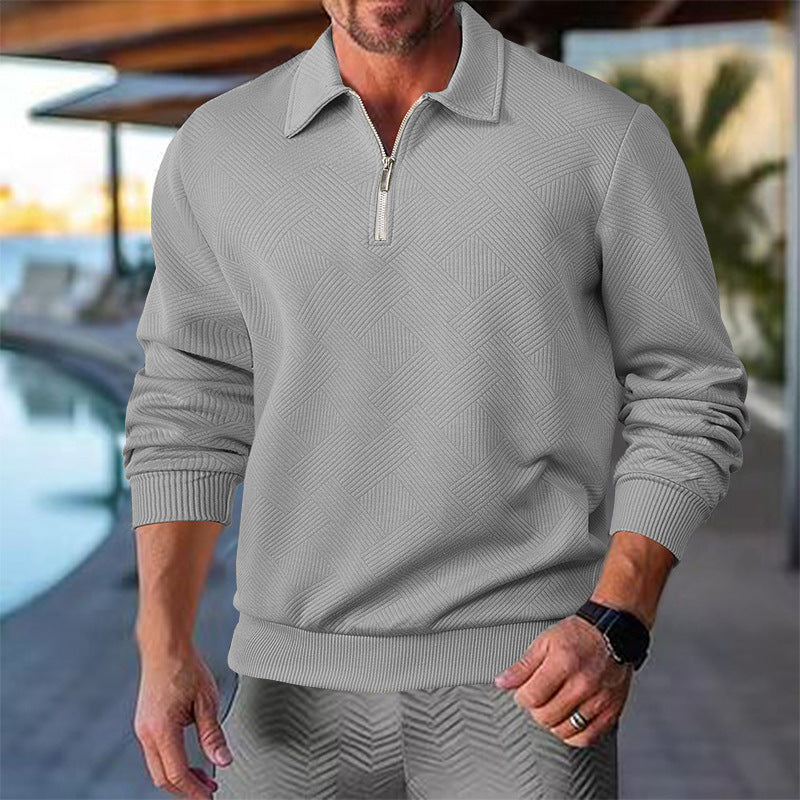 Herren Strickpullover mit kurzer Reißverschlussfront und strukturiertem Design Stilzeits