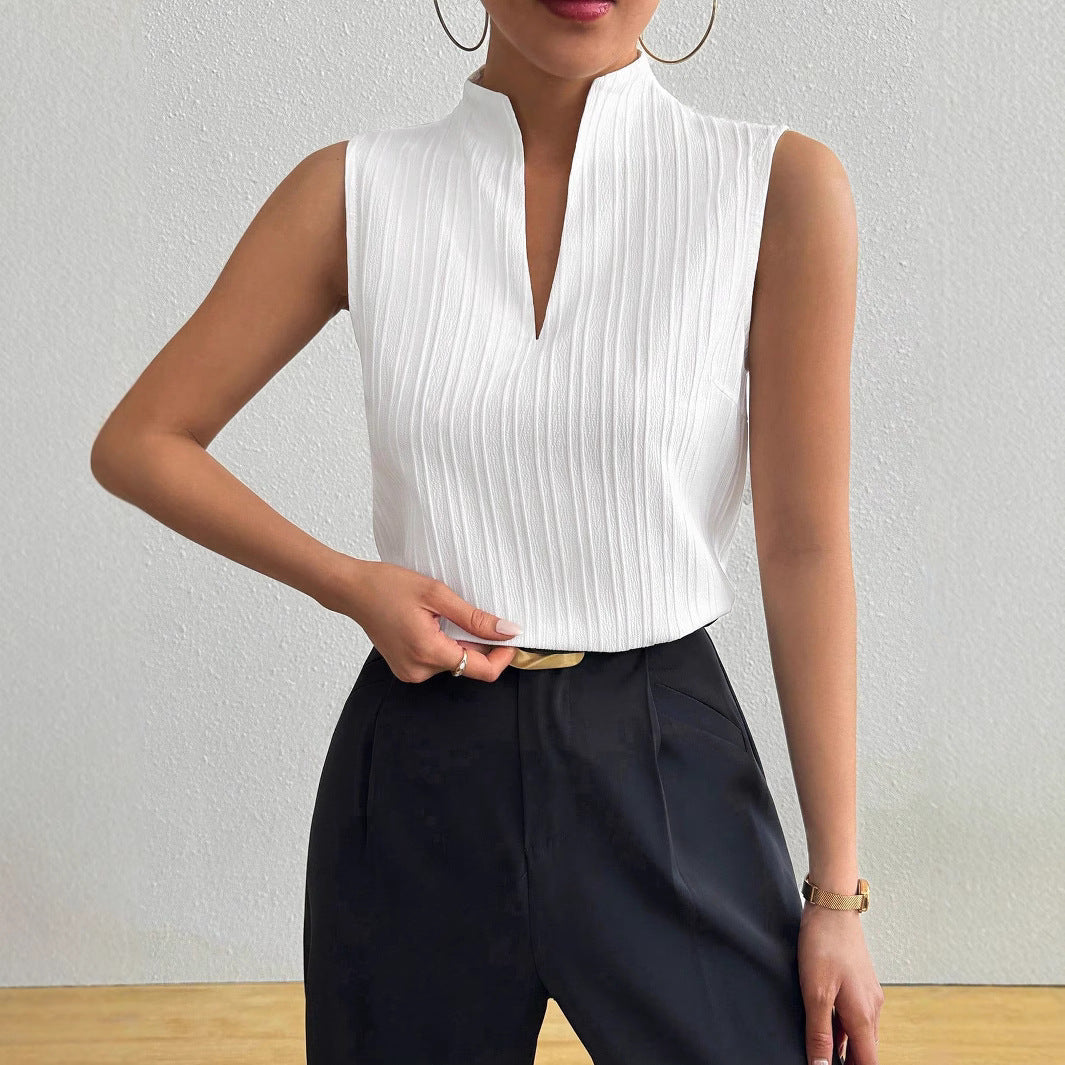 Damen Elegantes Top mit Stehkragen und feinen Plisseefalten Stilzeits