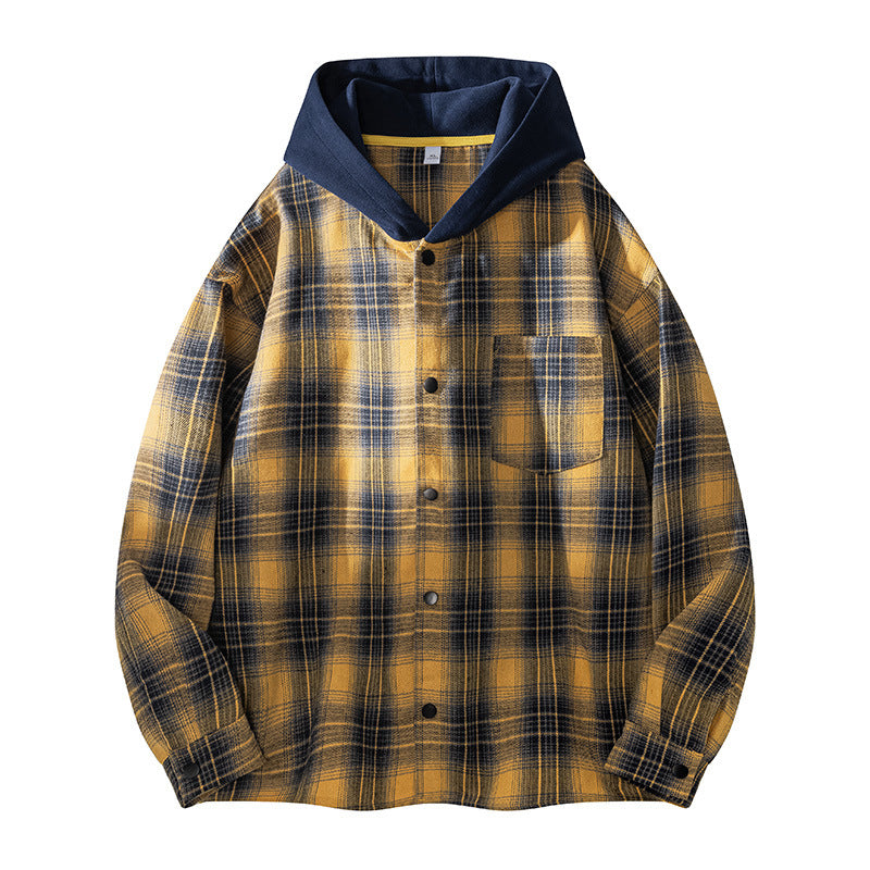 Herren lässige Hemdjacke mit gefütterter Kapuze und Karomuster Stilzeits