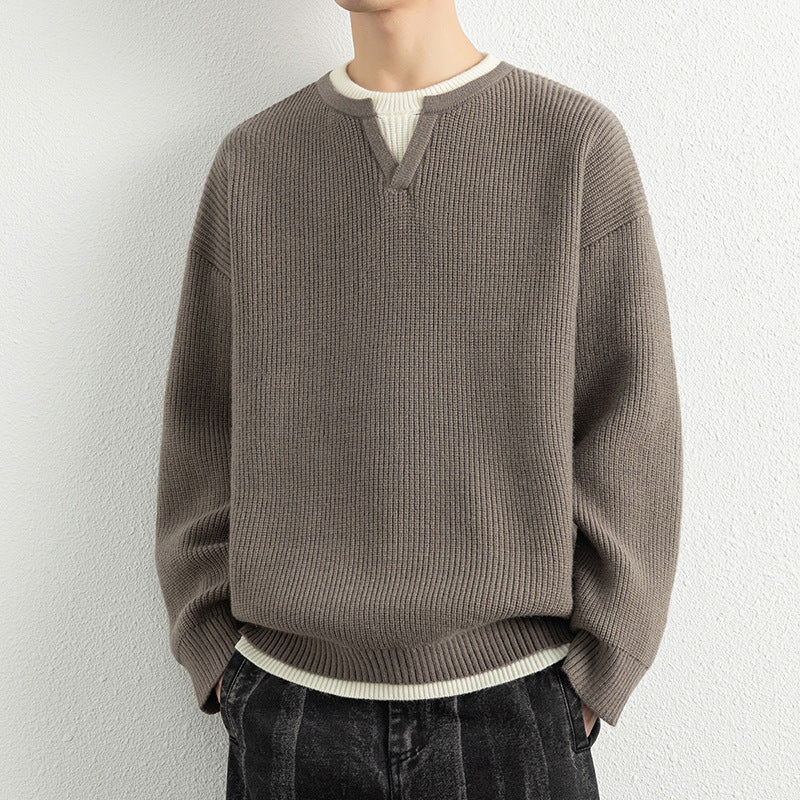 Herren Strickpullover mit V-Ausschnitt und strukturiertem Design Stilzeits