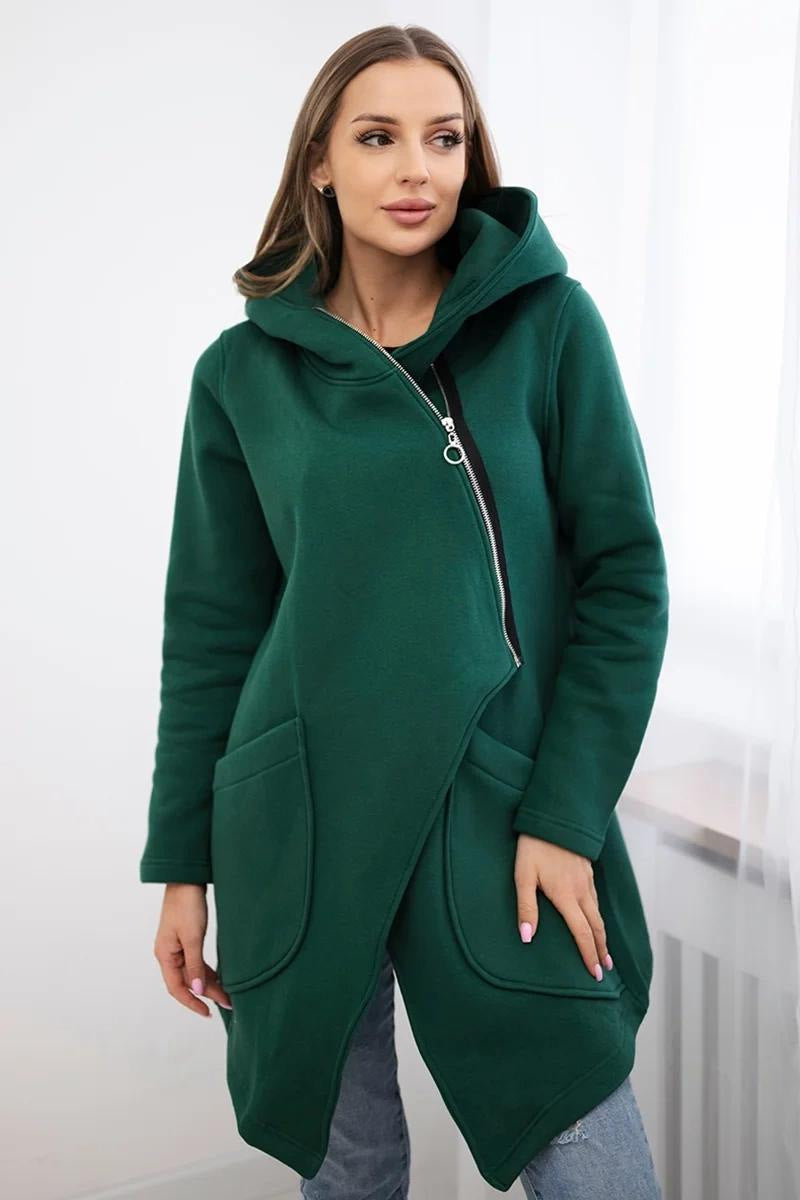 Stilzeits | Zip Kapuzenpullover mittellange Fleece Sweatjacke
