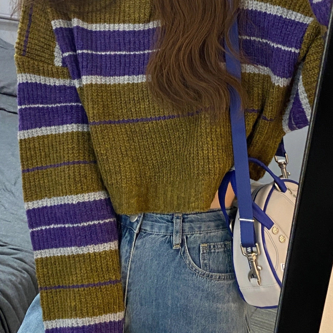 Damen kurz geschnittener Strickpullover mit horizontalem Streifenmuster Stilzeits