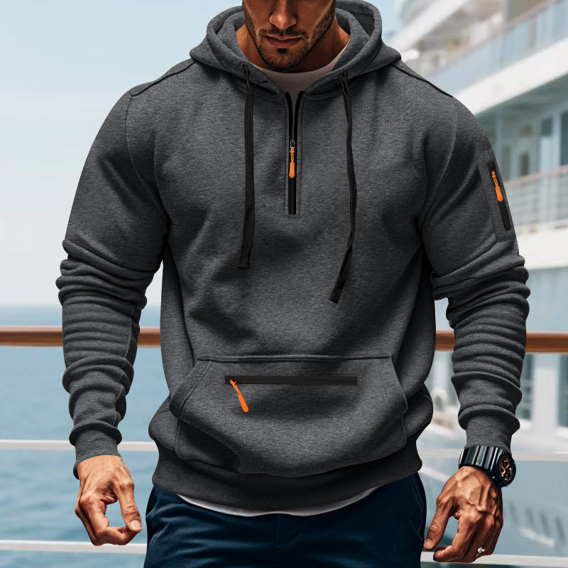 Herren sportlicher Kapuzenpullover mit praktischem Zwei-Wege-Reißverschluss und seitlichen Taschen Stilzeits
