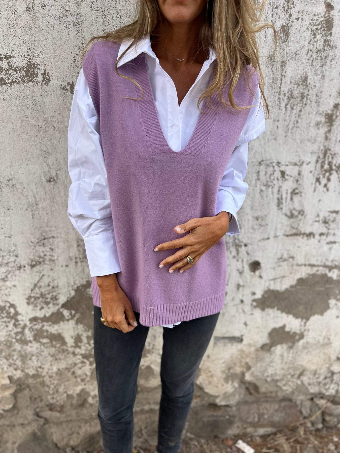 Damen hochwertiger V-Ausschnitt Strickpullover Stilzeits