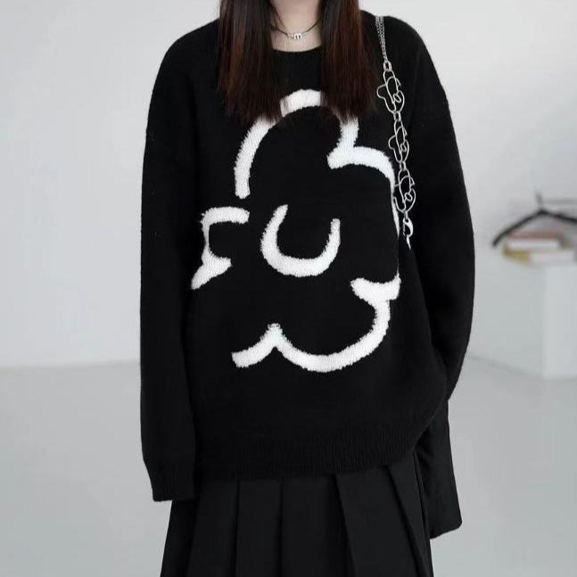 Damen lässiger Strickpullover mit floralem Motiv Stilzeits - Stilzeits