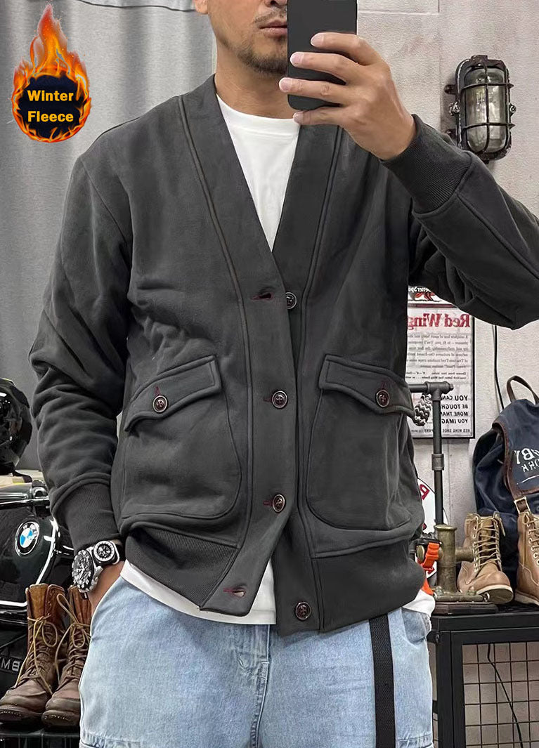 Herren modische Fleecejacke mit praktischen Taschen und eleganter Knopfleiste Stilzeits