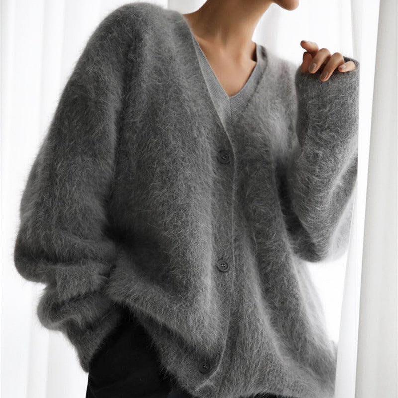 Damen Flauschiger Oversized Cardigan Stilzeits