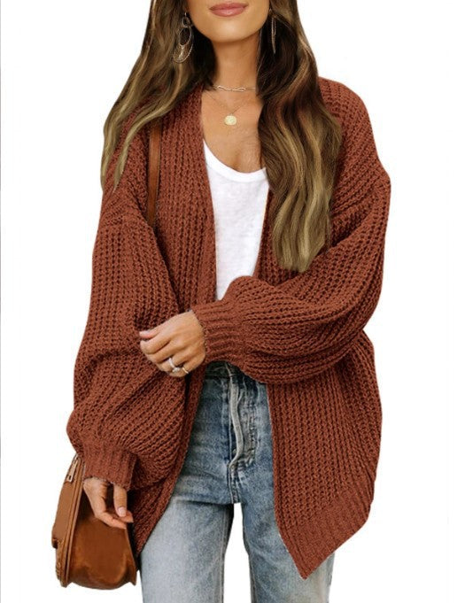 Damen Grobstrickjacke mit überschnittenen Schultern und lässigem Schnitt Stilzeits