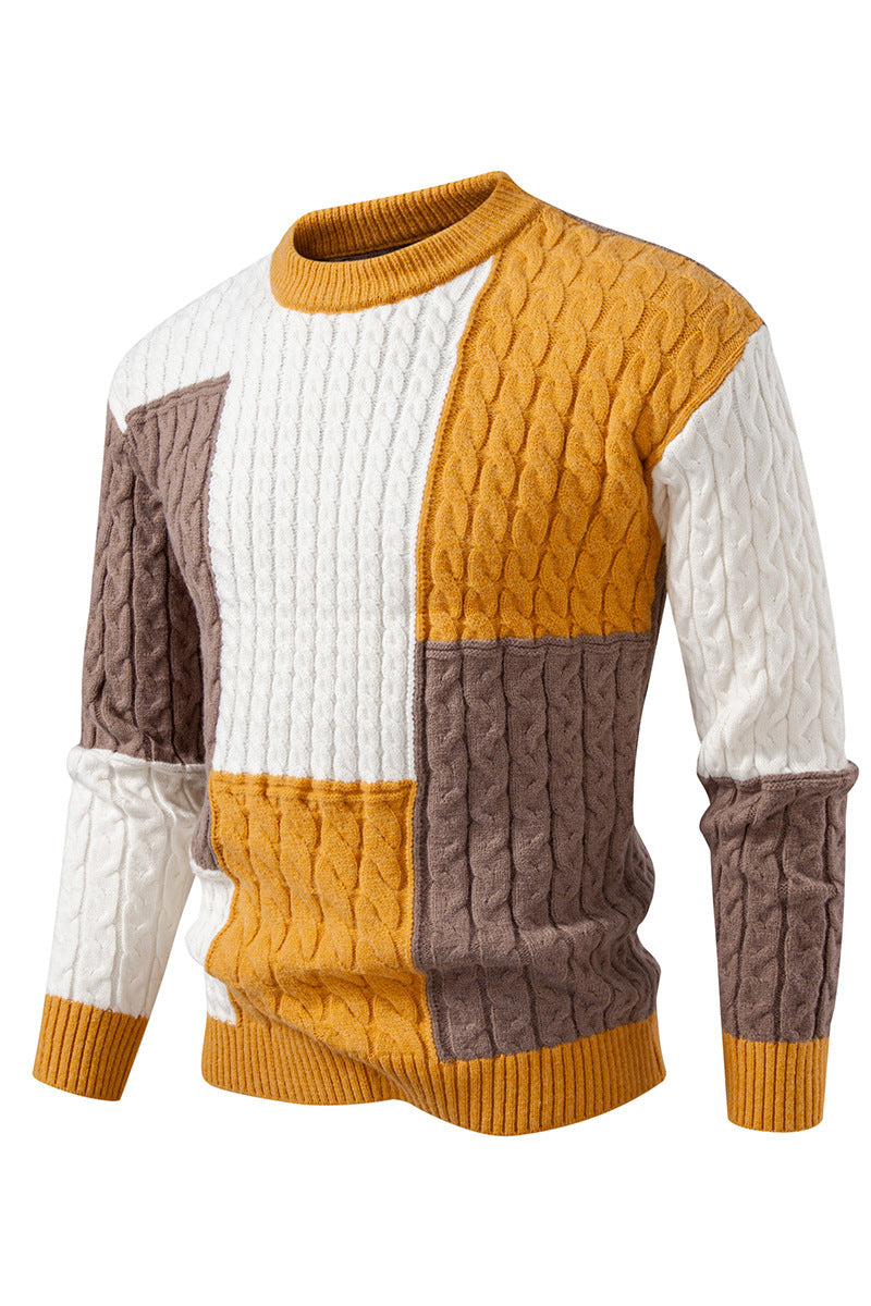 Herren modischer Strickpullover mit kreativer Farbblock-Optik Stilzeits