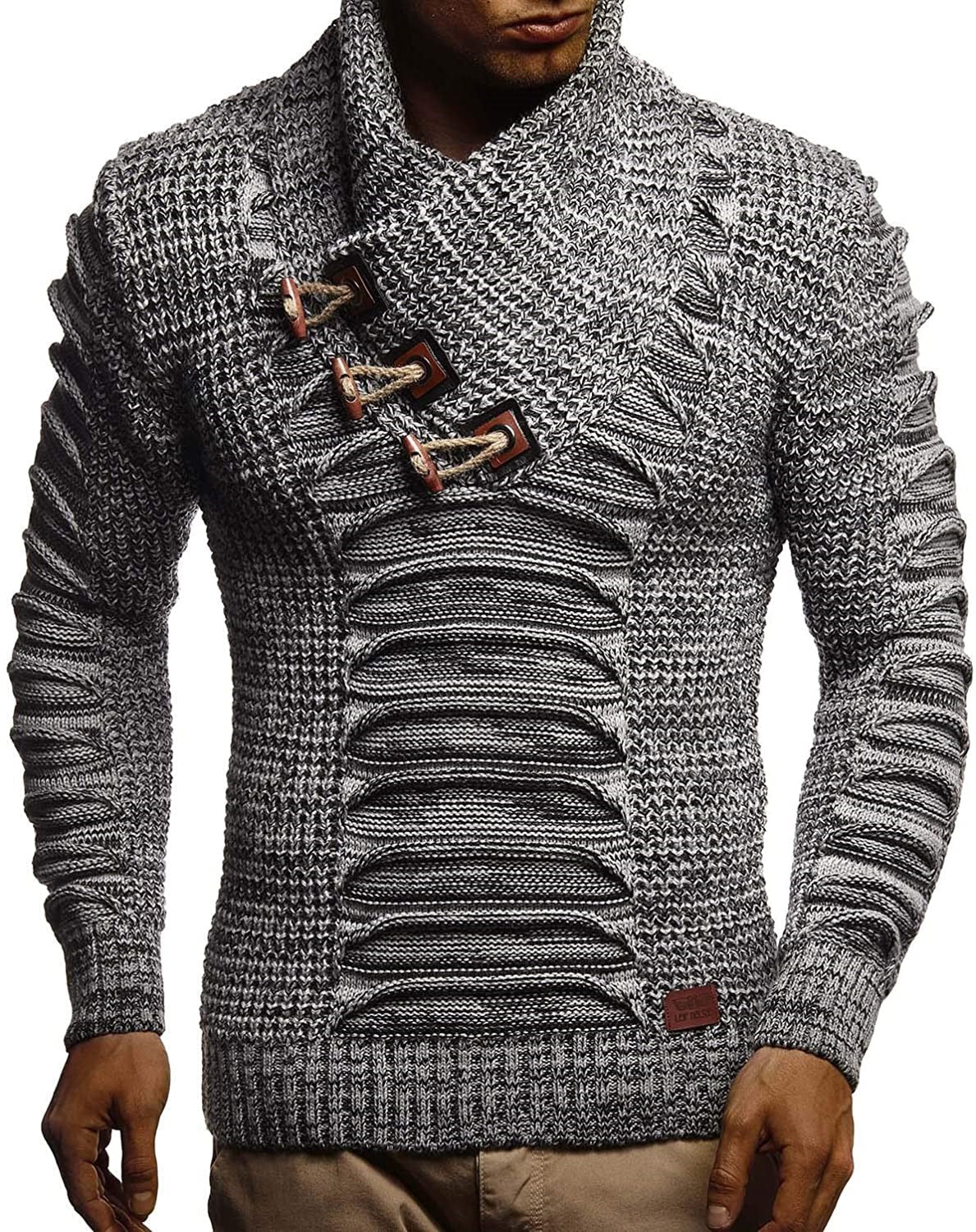 Herren Grobstrickpullover mit innovativem Schalkragen und rustikalem Design Stilzeits