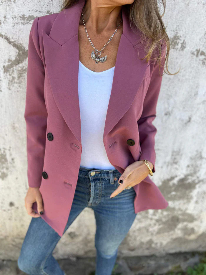 Damen Eleganter Double-Breasted Blazer mit zeitlosem Schnitt und leichten Schulterpolstern Stilzeits