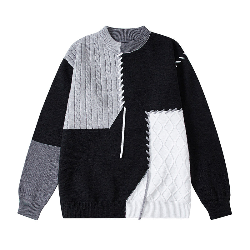 Damen kreativer Pullover mit strukturiertem Patchwork-Design und einzigartigen Details Stilzeits