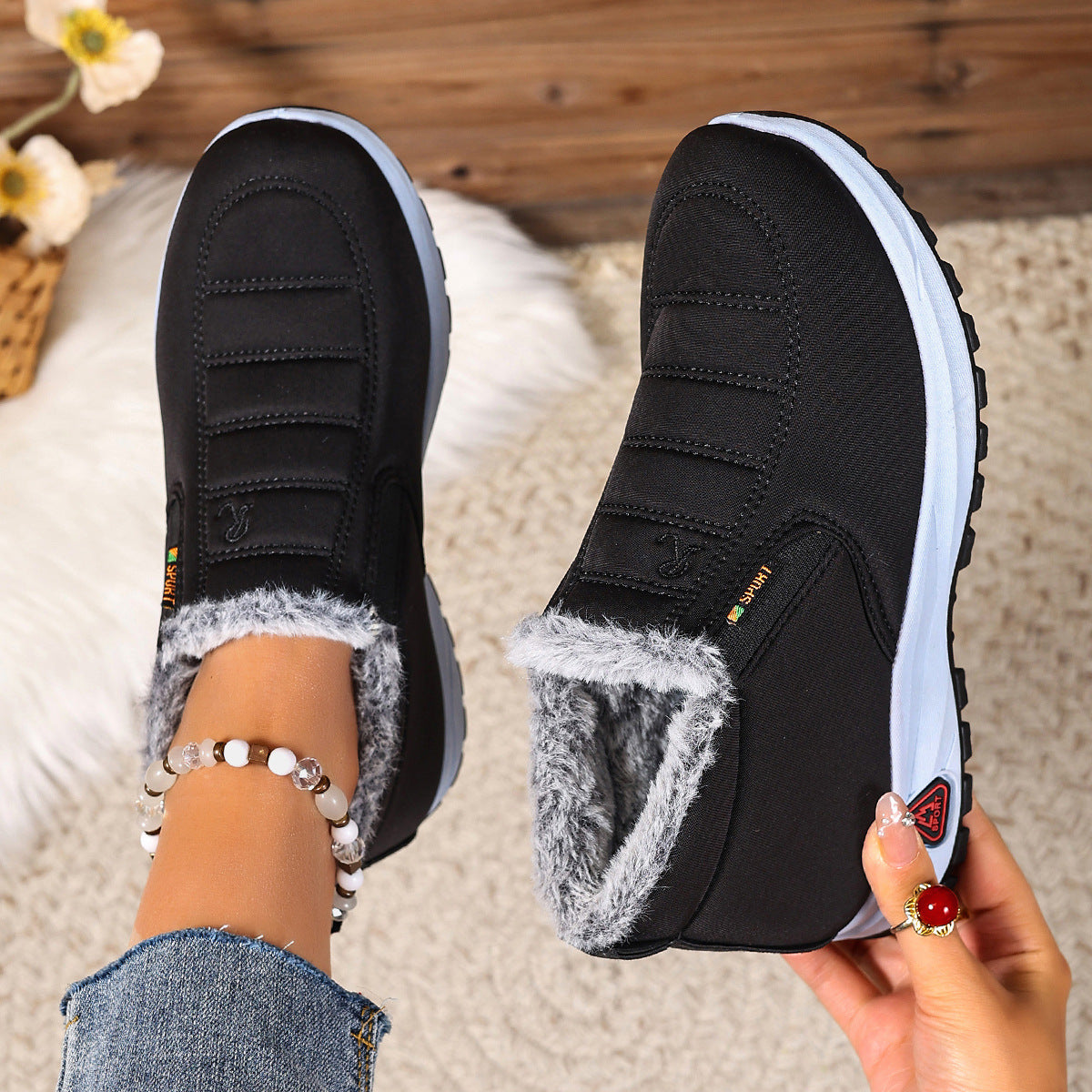 Damen Winter Slip-On Sneaker | Warmes Futter & Rutschfeste Sohle | Große Größen