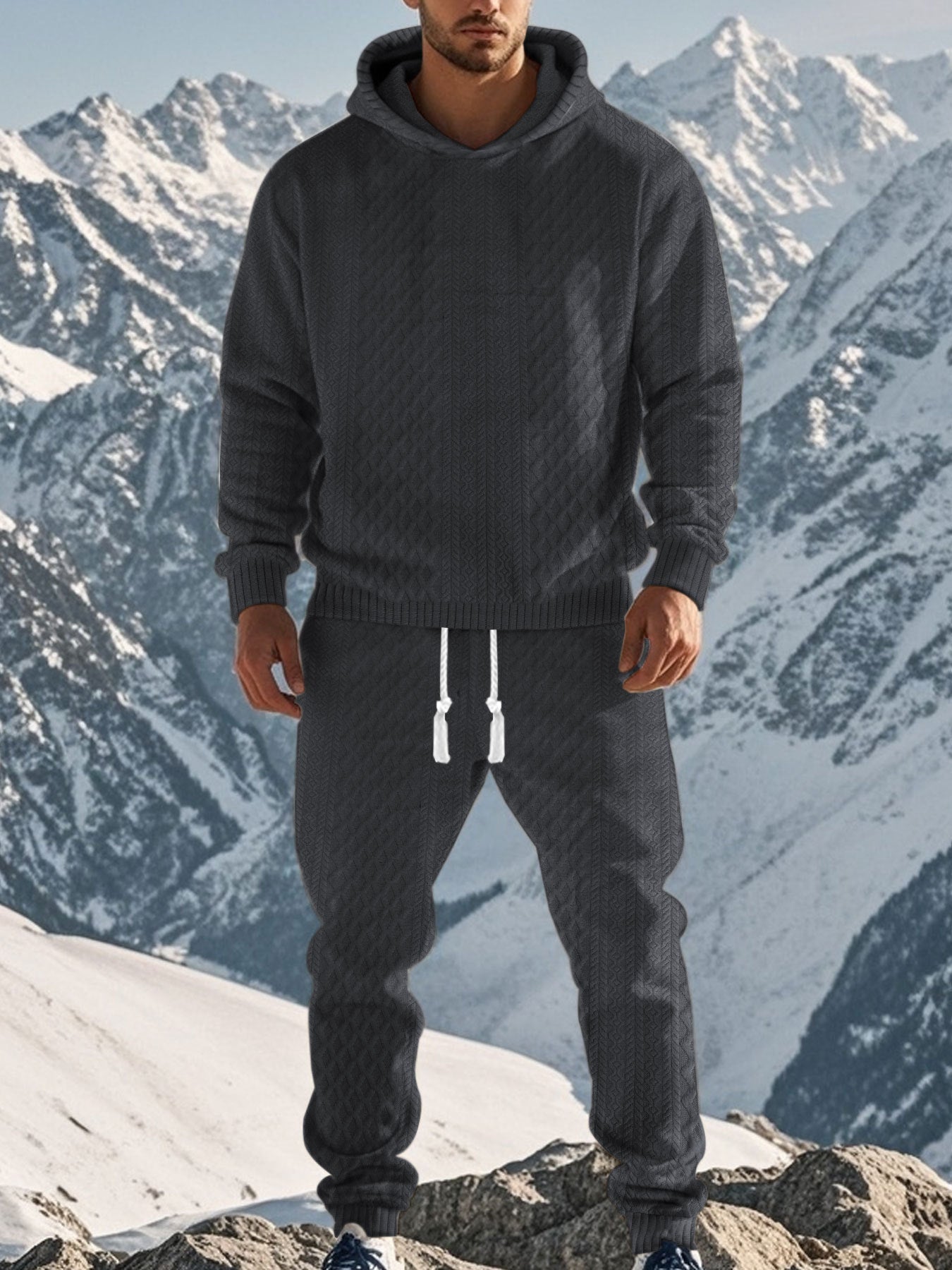 Herren sportliches Hoodie und Jogginghose Set mit strukturiertem Design Stilzeits