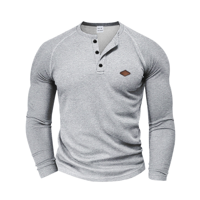 Herren langärmliges Henley-T-Shirt mit strukturiertem Gewebe und modischem Knopfdesign Stilzeits